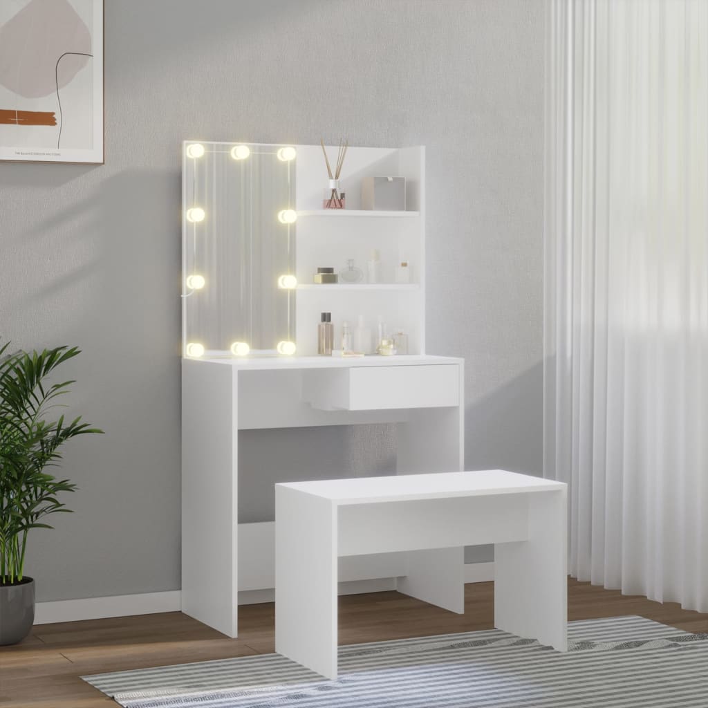 Dressing table set with LED white wood material