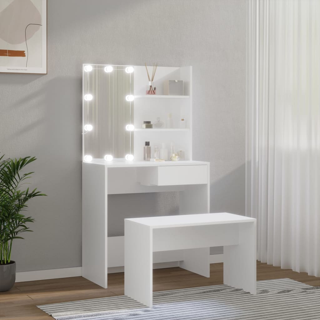 Dressing table set with LED white wood material