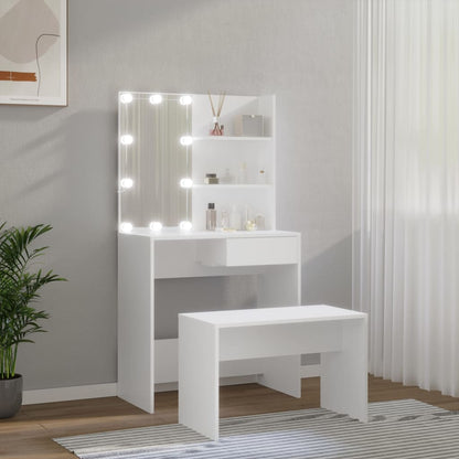 Dressing table set with LED white wood material