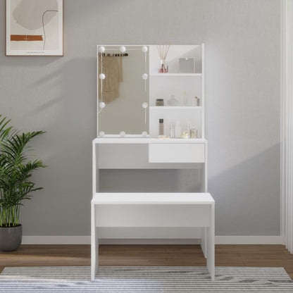 Dressing table set with LED white wood material