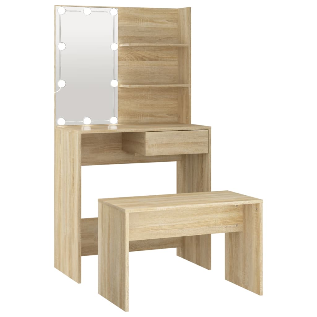 Dressing table set with LED Sonoma oak wood material