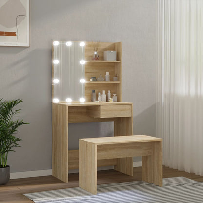 Dressing table set with LED Sonoma oak wood material