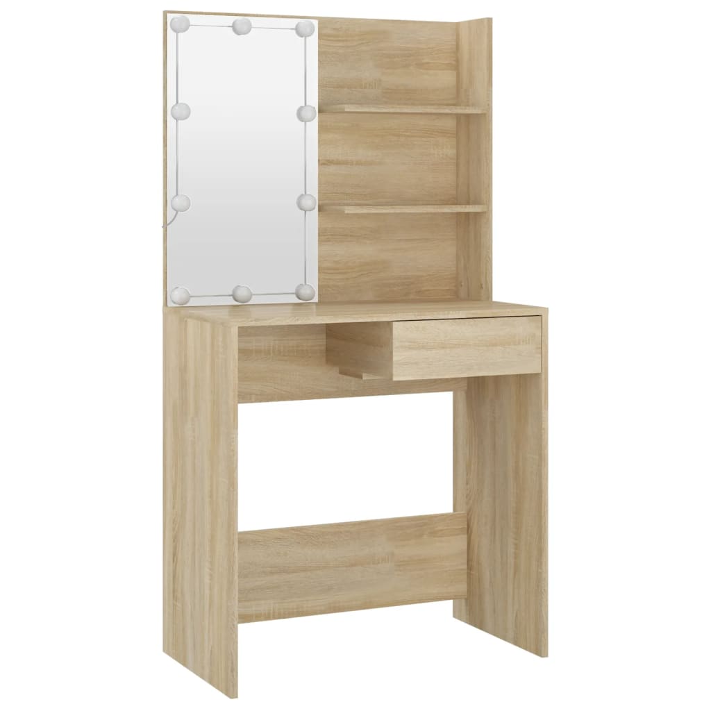 Dressing table set with LED Sonoma oak wood material