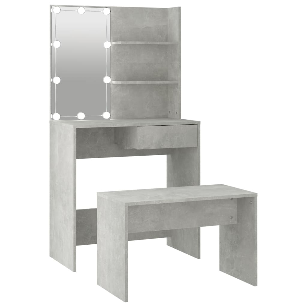 Dressing table set with LED concrete grey wood material