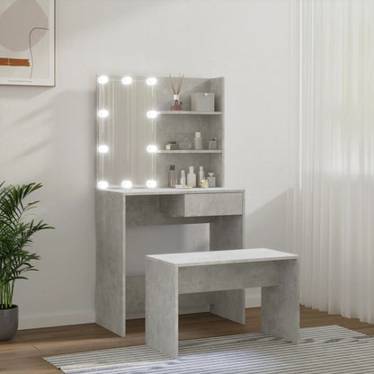 Dressing table set with LED concrete grey wood material