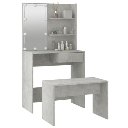 Dressing table set with LED concrete grey wood material