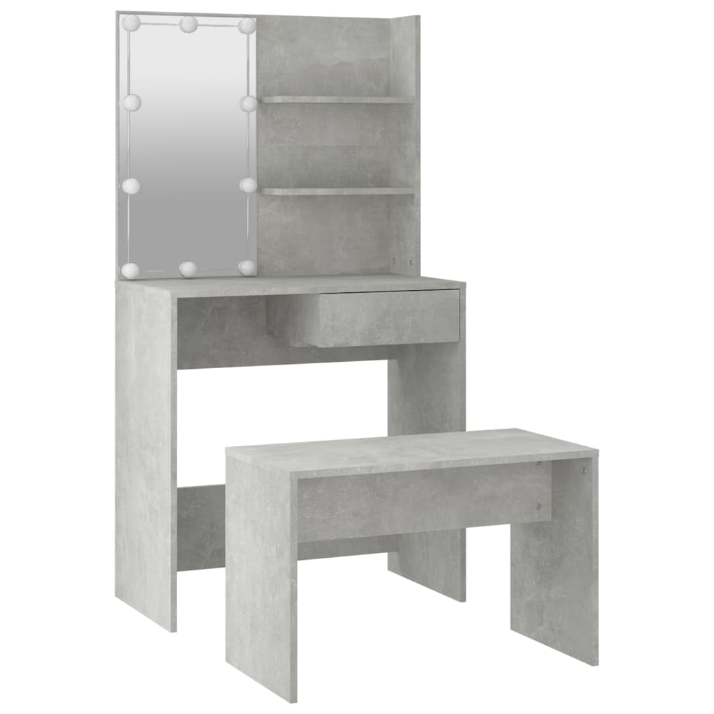 Dressing table set with LED concrete grey wood material