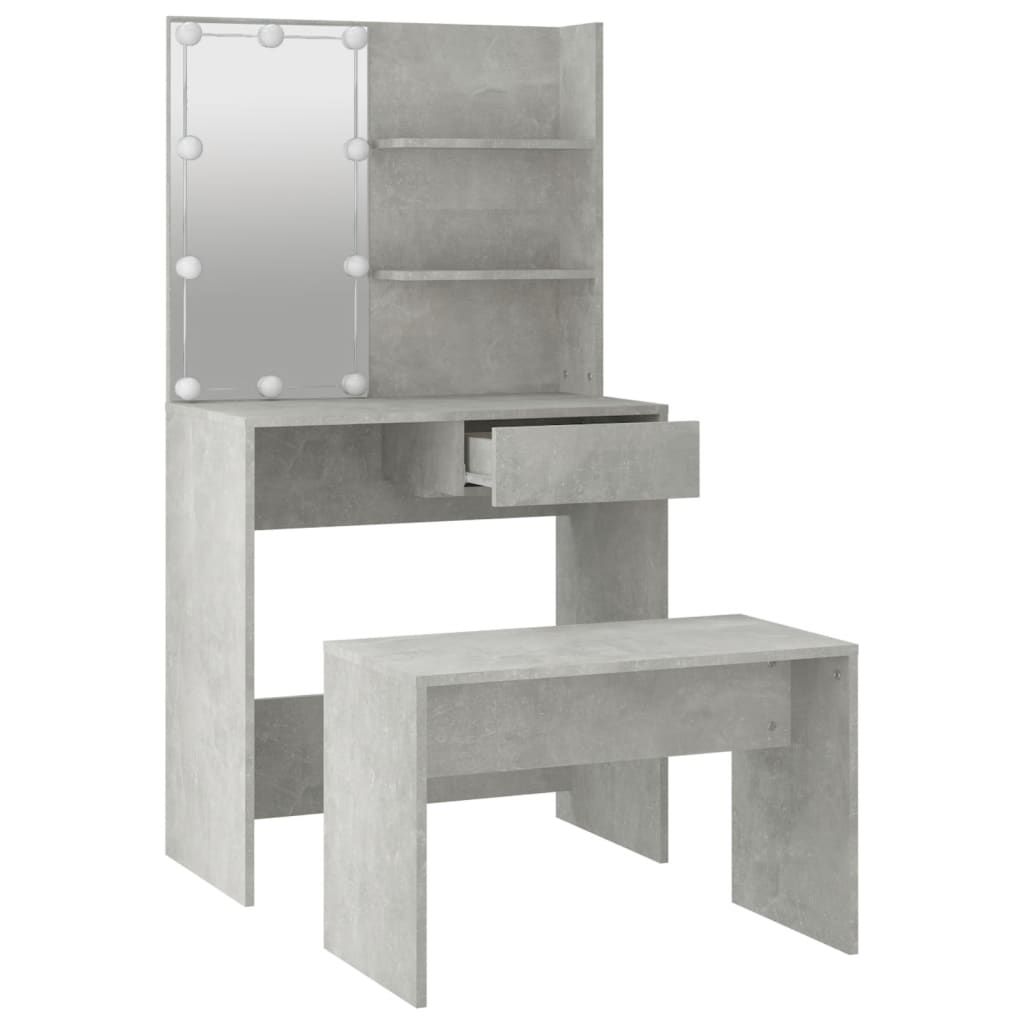 Dressing table set with LED concrete grey wood material