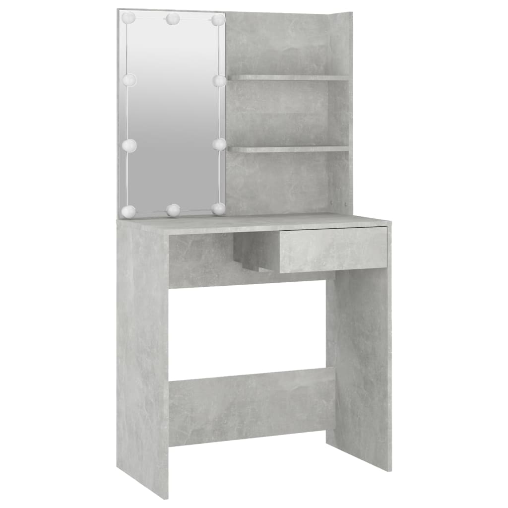 Dressing table set with LED concrete grey wood material