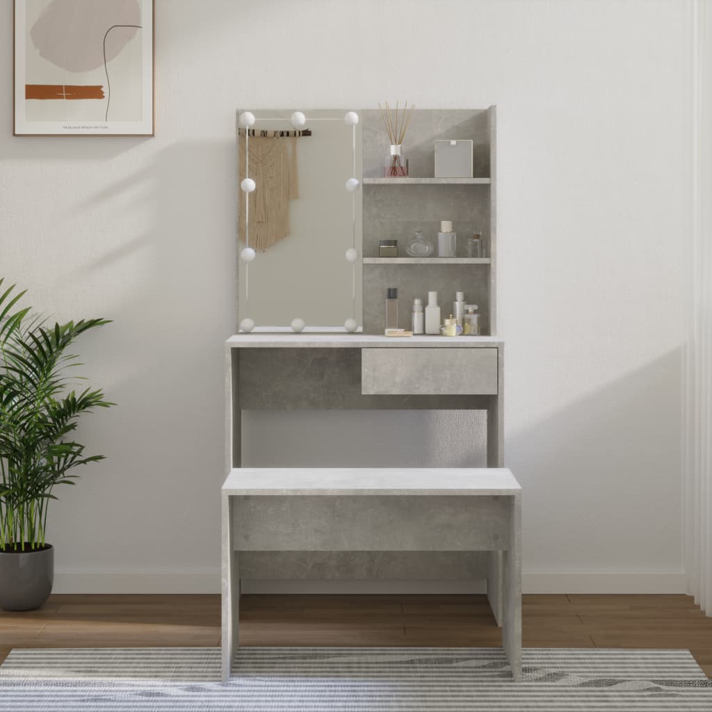 Dressing table set with LED concrete grey wood material