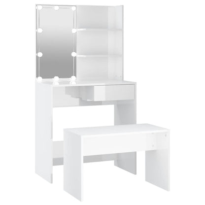 Dressing table set with LED high gloss white wood material