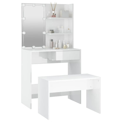 Dressing table set with LED high gloss white wood material