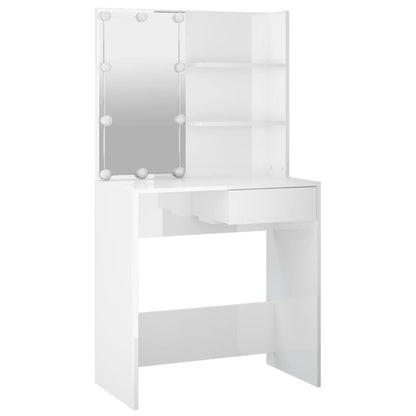 Dressing table set with LED high gloss white wood material