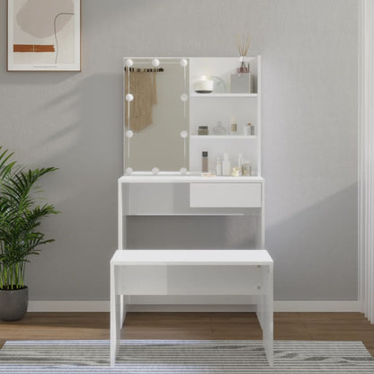 Dressing table set with LED high gloss white wood material