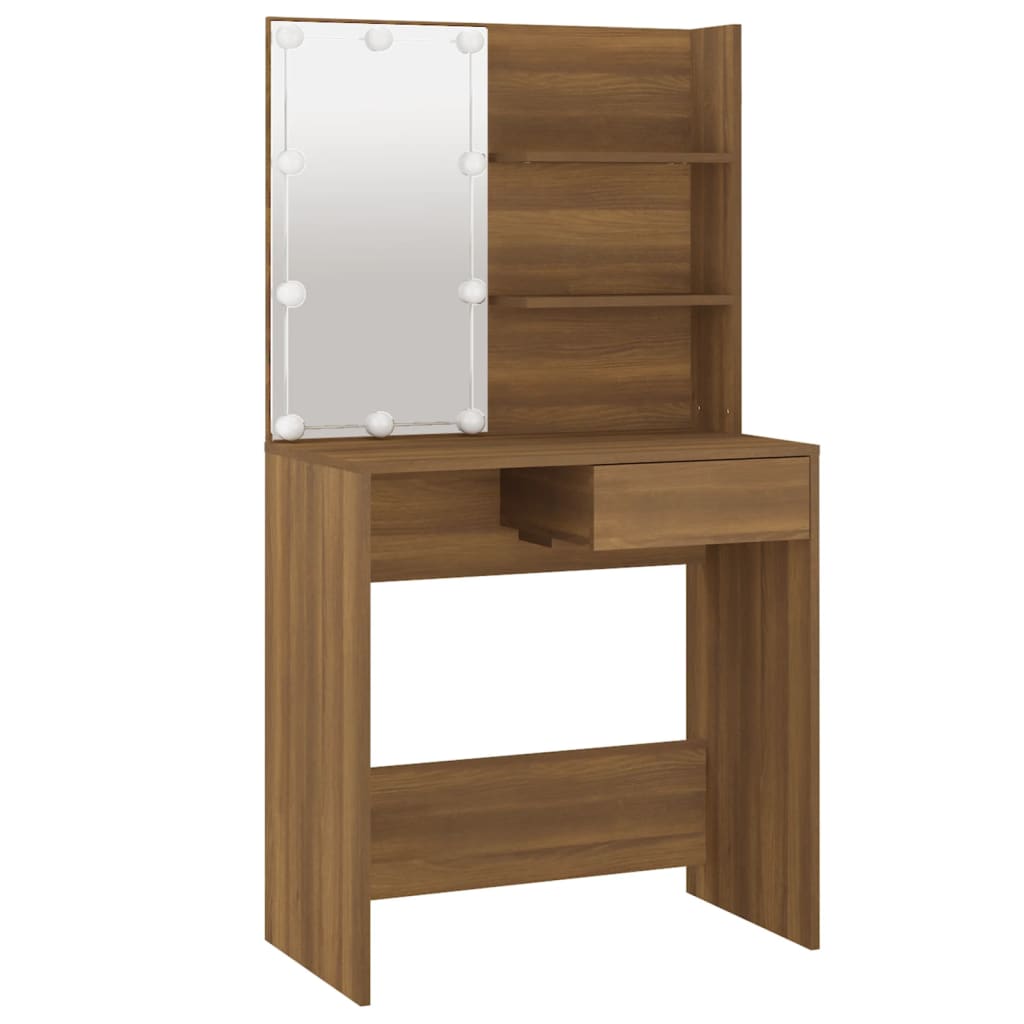 Dressing table set with LED brown oak look wood material