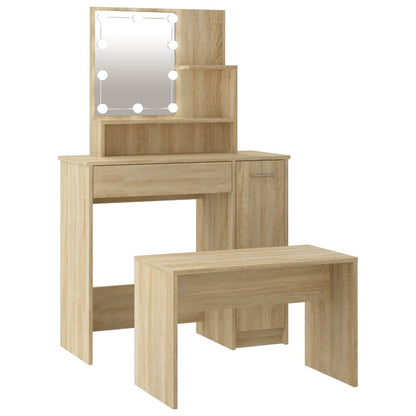 Dressing table set with LED Sonoma oak wood material