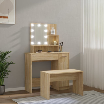 Dressing table set with LED Sonoma oak wood material