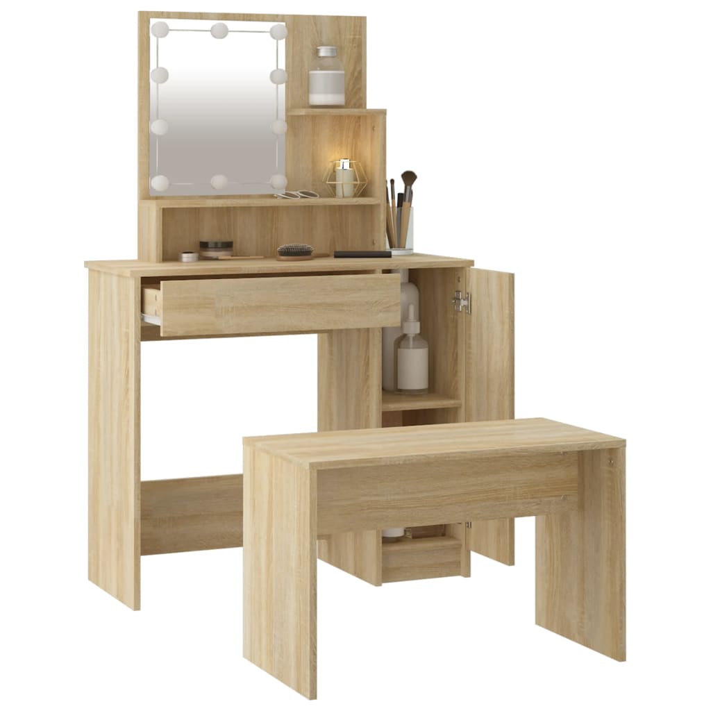 Dressing table set with LED Sonoma oak wood material