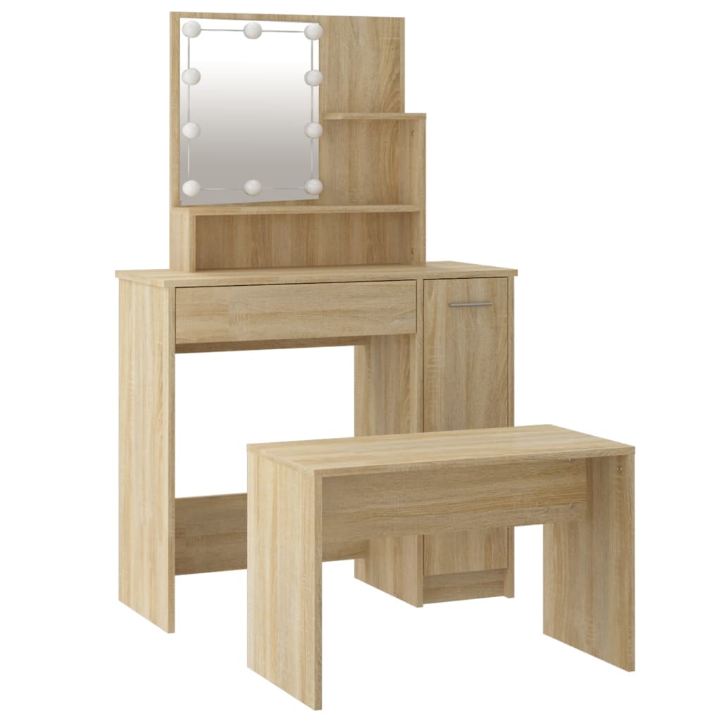 Dressing table set with LED Sonoma oak wood material