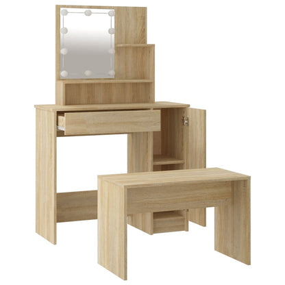 Dressing table set with LED Sonoma oak wood material