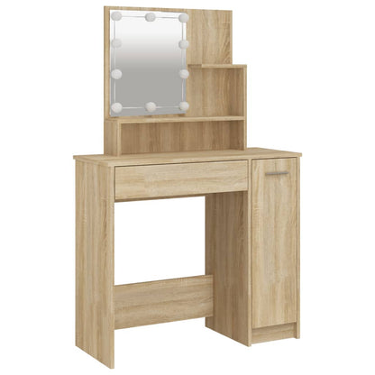 Dressing table set with LED Sonoma oak wood material