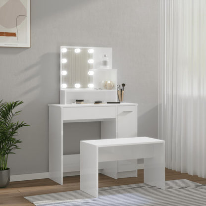 Dressing table set with LED high gloss white wood material