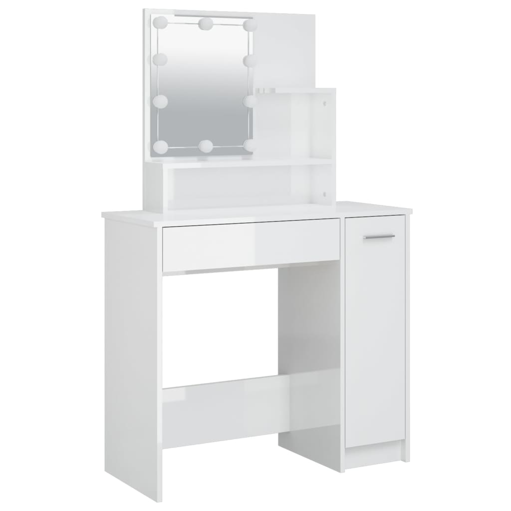 Dressing table set with LED high gloss white wood material