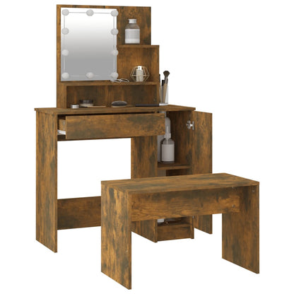 Dressing table set with LED smoked oak wood material