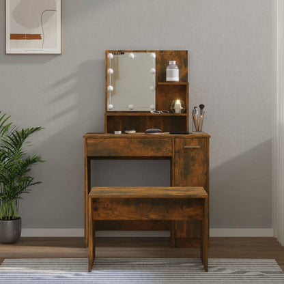 Dressing table set with LED smoked oak wood material