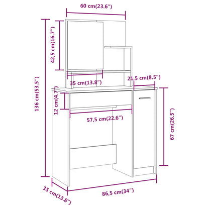 Schminktisch-Set Sonoma-Eiche 86,5x35x136 cm