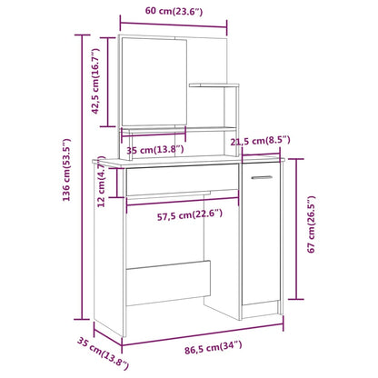 Schminktisch-Set Betongrau 86,5x35x136 cm