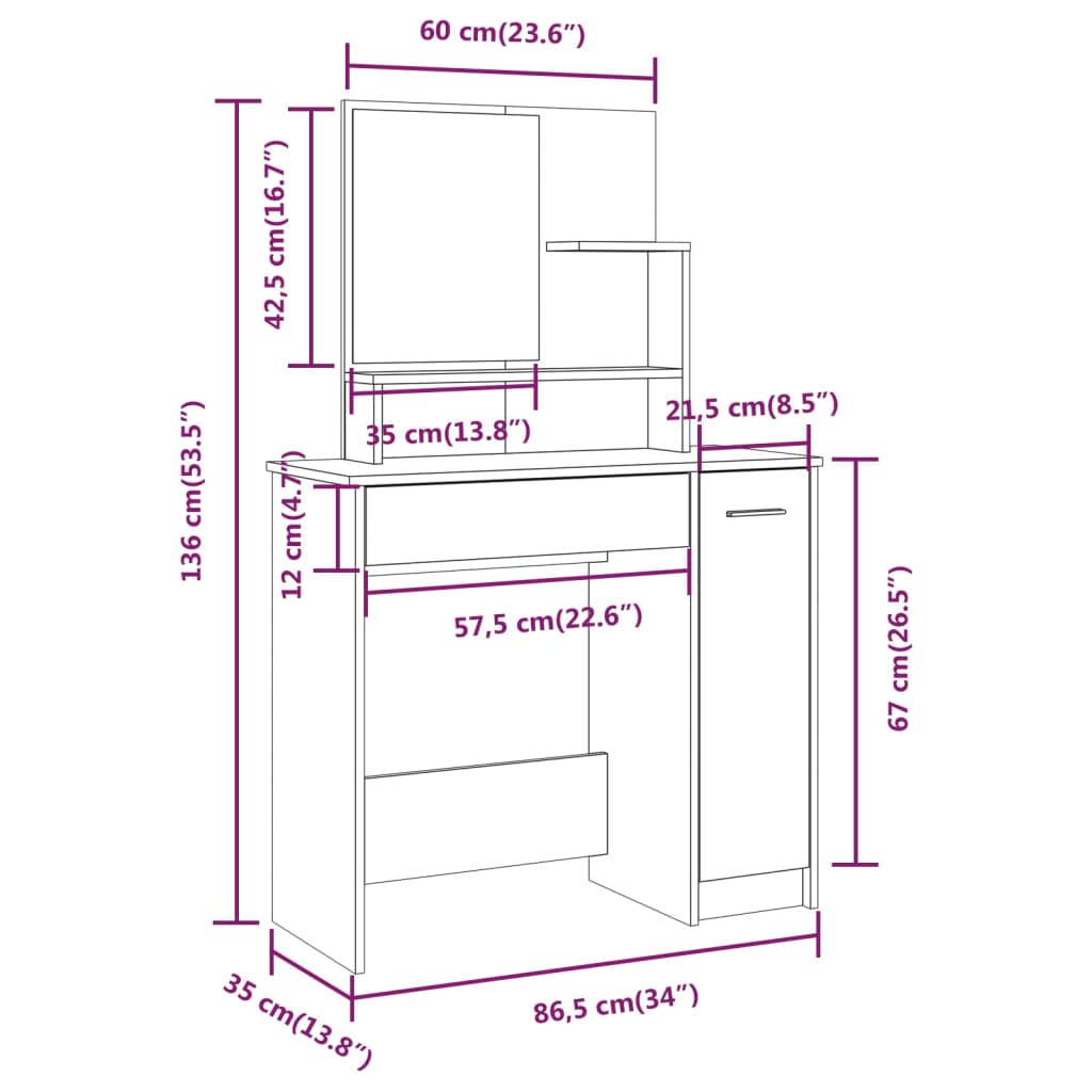 Schminktisch-Set Hochglanz-Weiß 86,5x35x136 cm