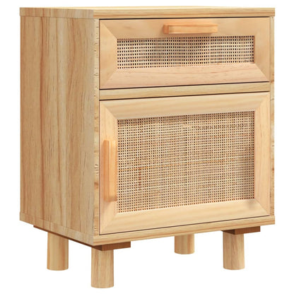 Bedside tables 2 pcs. Brown solid pine and natural rattan