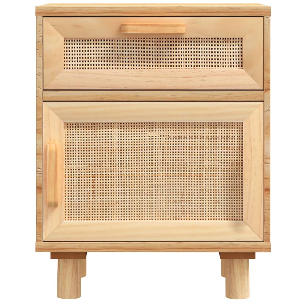 Bedside tables 2 pcs. Brown solid pine and natural rattan