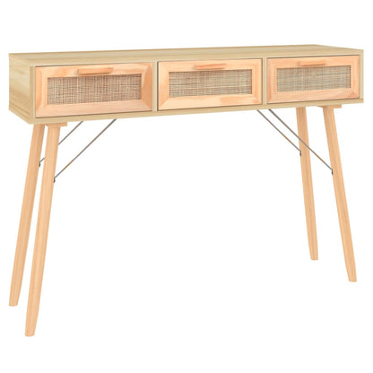 Console table brown 105x30x75 cm solid pine natural rattan