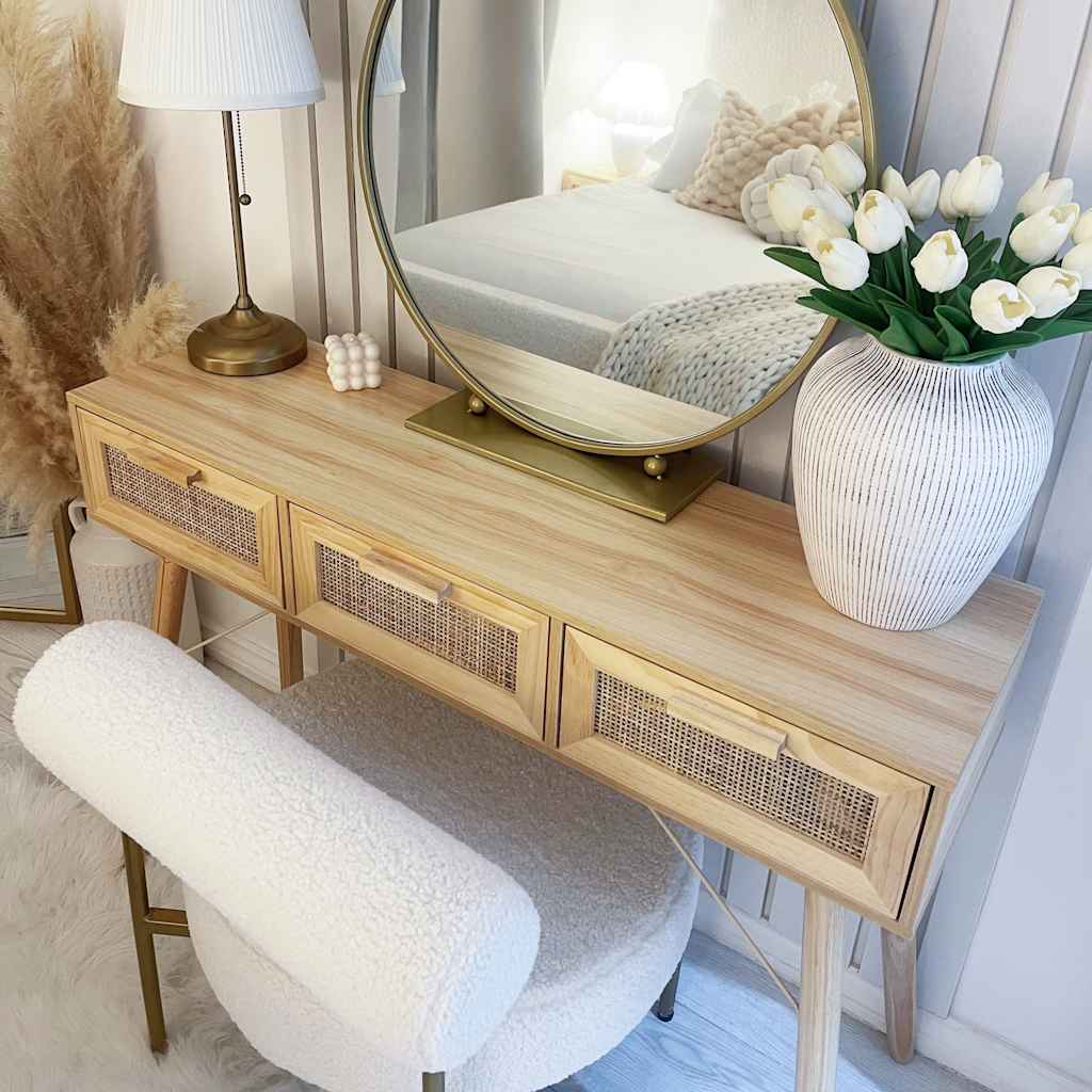 Console table brown 105x30x75 cm solid pine natural rattan