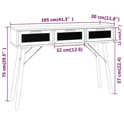 Console table brown 105x30x75 cm solid pine natural rattan