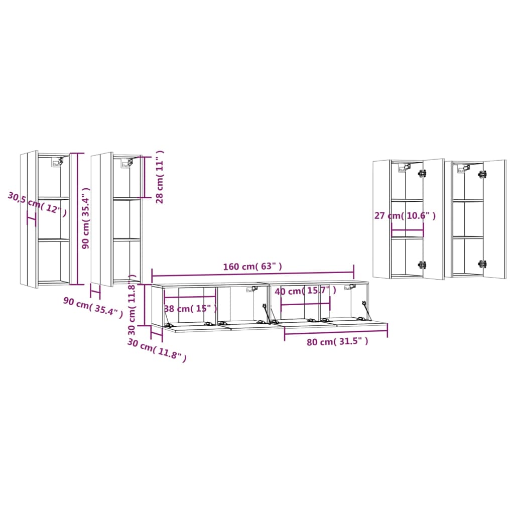 6-tlg. TV-Schrank-Set Schwarz Holzwerkstoff