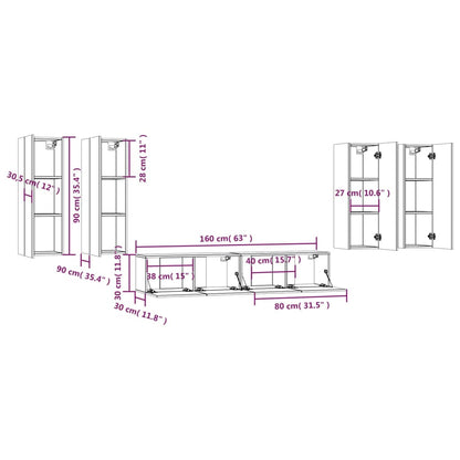 6-tlg. TV-Schrank-Set Schwarz Holzwerkstoff