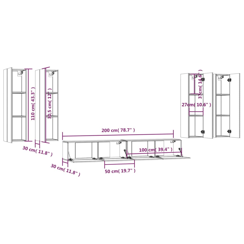 6-tlg. TV-Schrank-Set Räuchereiche Holzwerkstoff