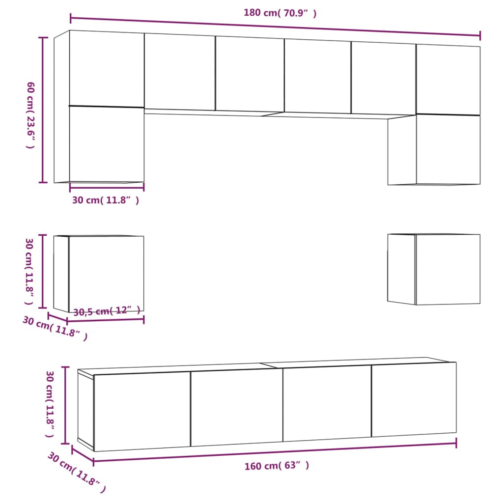 8-tlg. TV-Schrank-Set Schwarz Holzwerkstoff