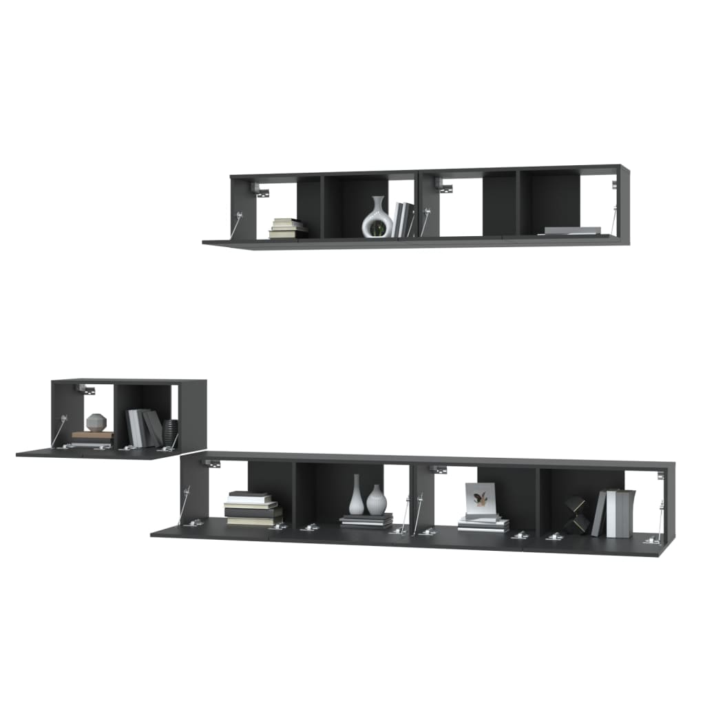 5-tlg. TV-Schrank-Set Schwarz Holzwerkstoff