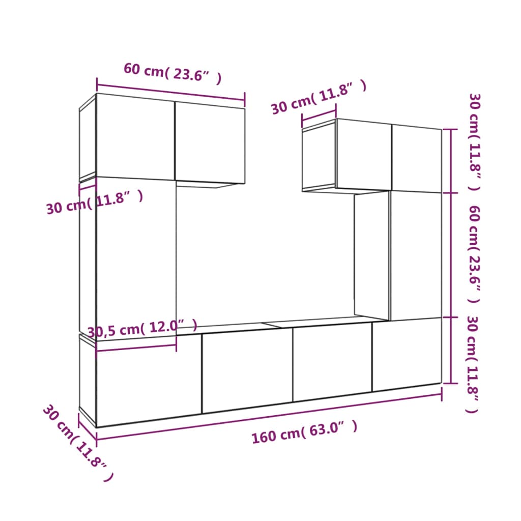 6-tlg. TV-Schrank-Set Betongrau Holzwerkstoff