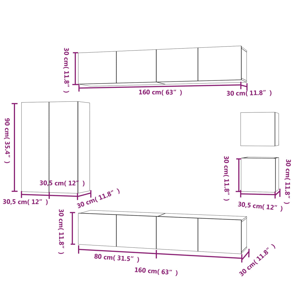 8-tlg. TV-Schrank-Set Schwarz Holzwerkstoff