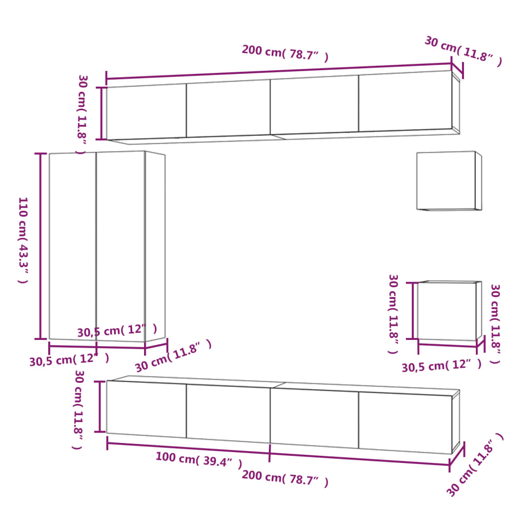 8-tlg. TV-Schrank-Set Räuchereiche Holzwerkstoff