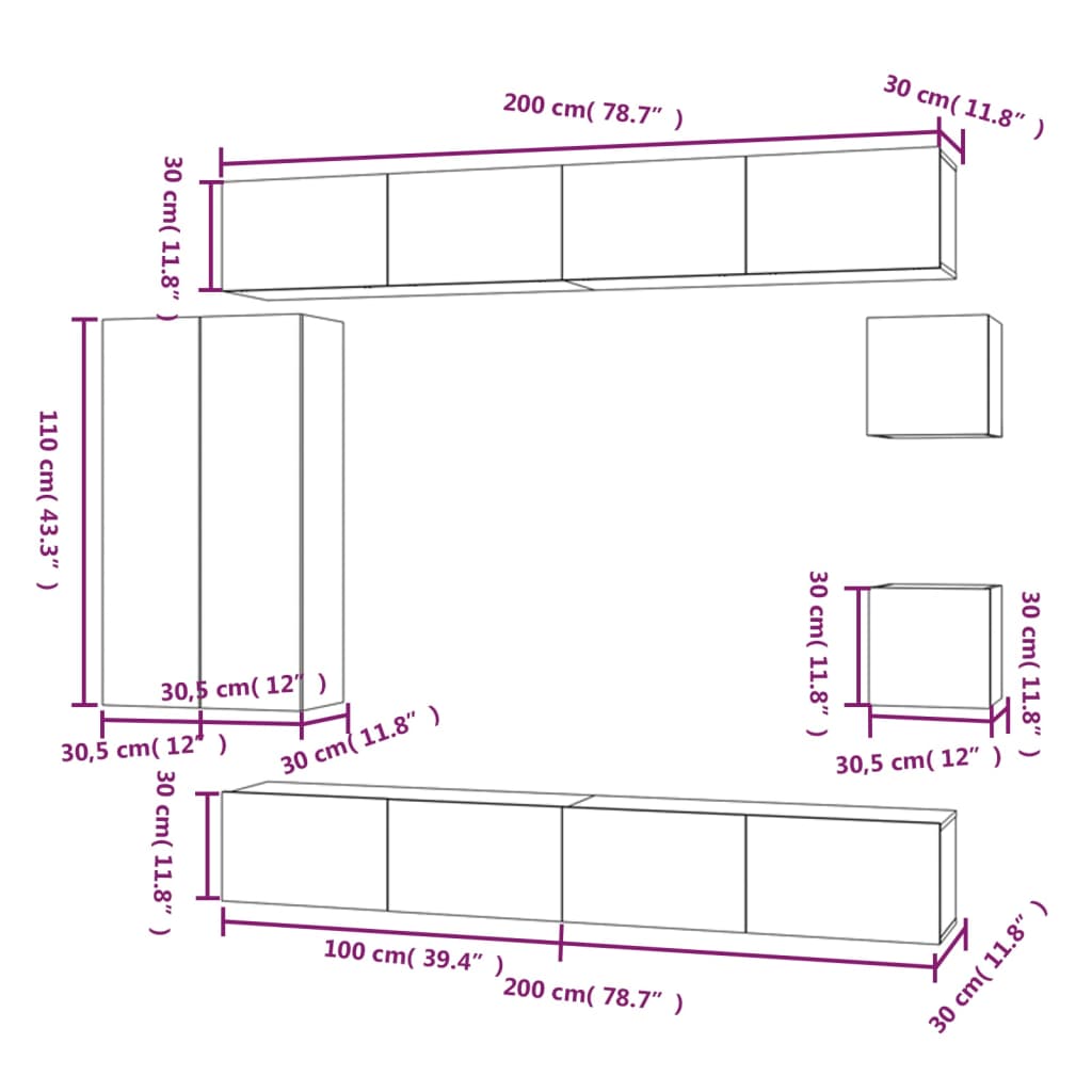 8-tlg. TV-Schrank-Set Braun Eichen-Optik Holzwerkstoff