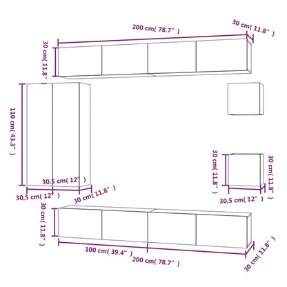 8-tlg. TV-Schrank-Set Braun Eichen-Optik Holzwerkstoff