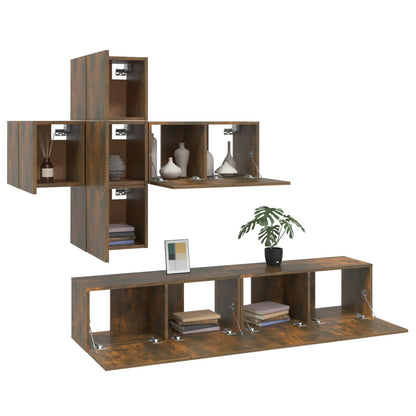 7-piece TV cabinet set smoked oak wood material