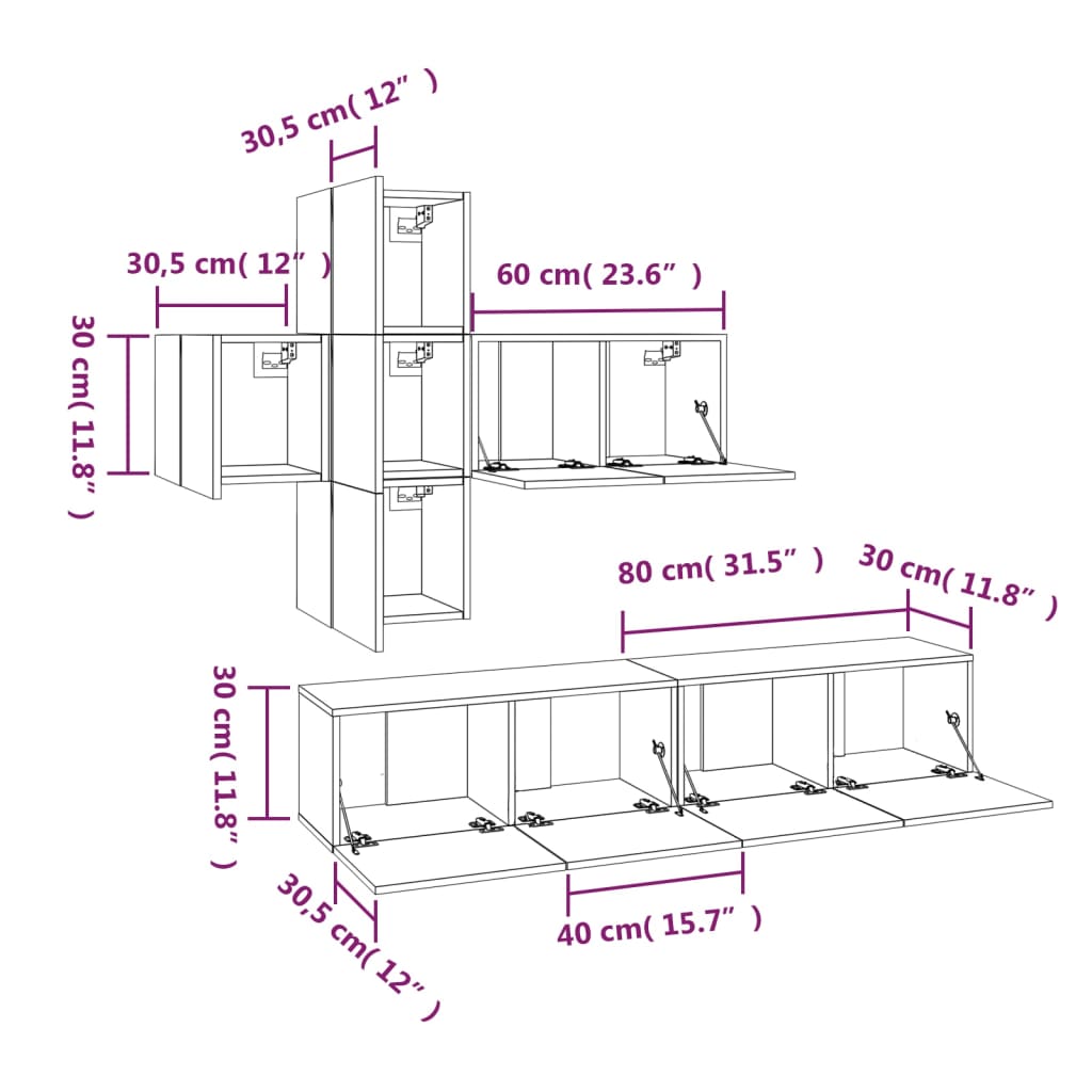 7-piece TV cabinet set smoked oak wood material