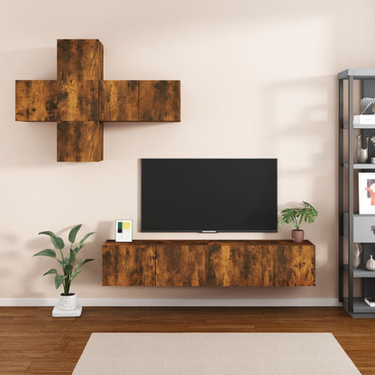 7-piece TV cabinet set smoked oak wood material